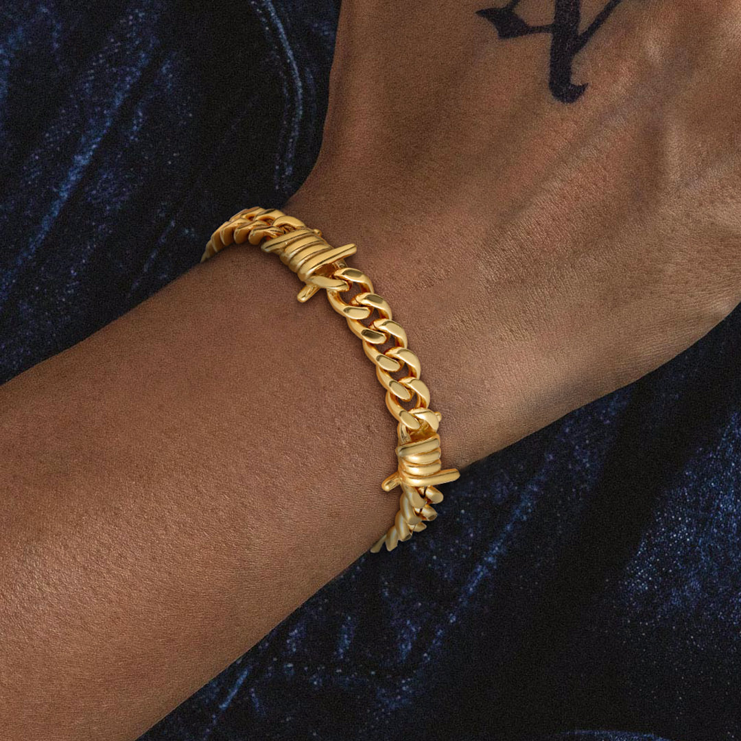 Barbed Wire Cuban Link Bracelet for Men in Stainless Steel