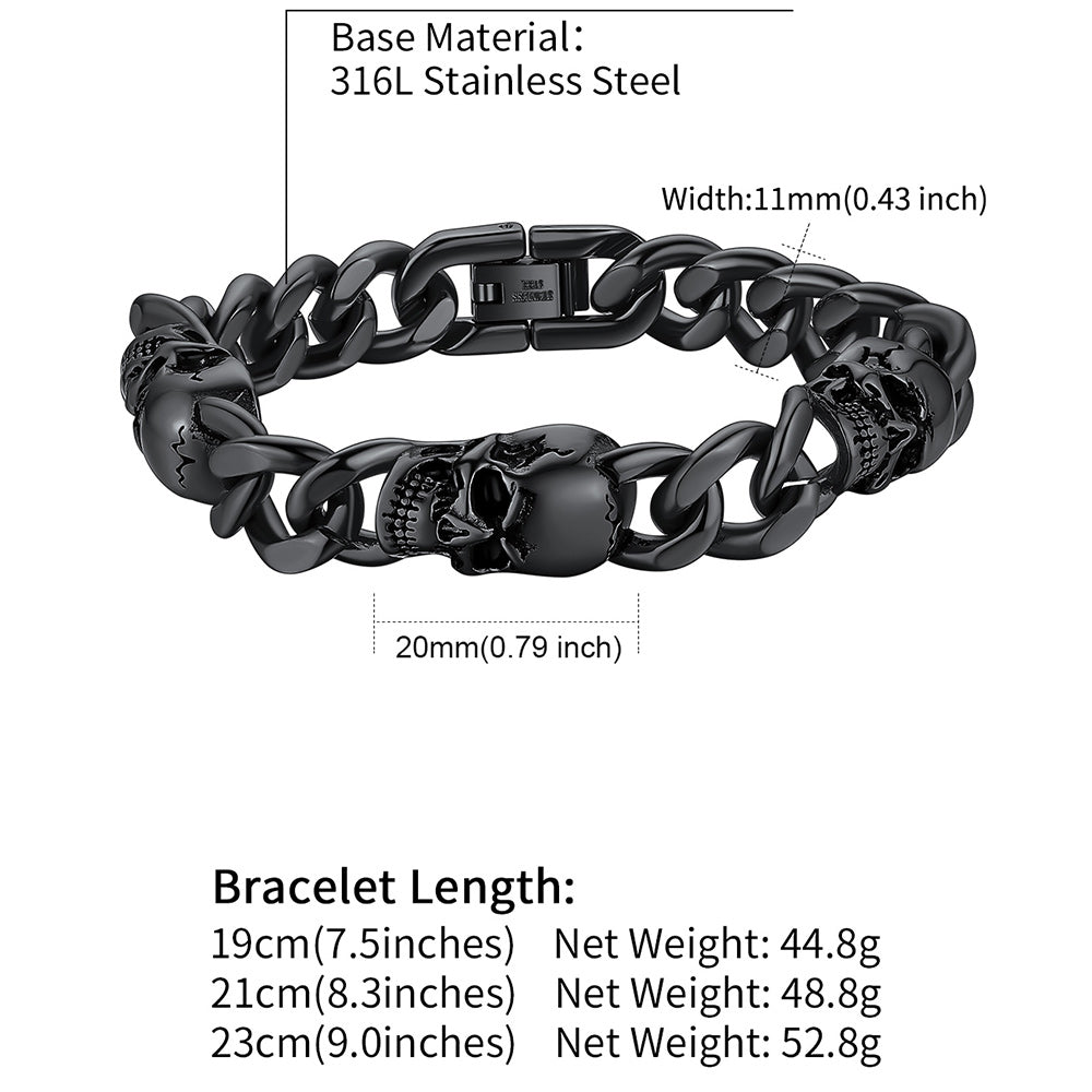 Gothic Skull Thick Cuban Chain Link Bracelet Halloween Gift for Men