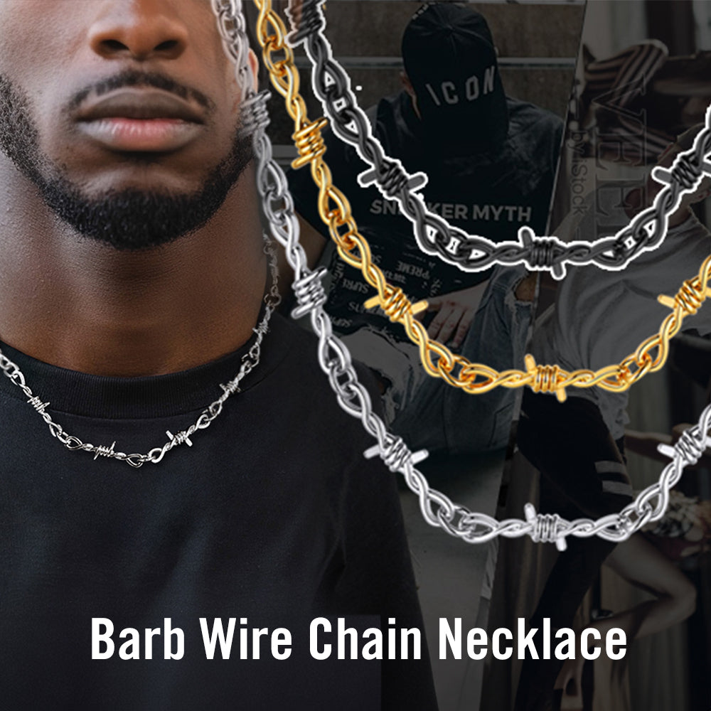 Gothic Thorn Barb Wire Chain Link Necklace Birthday Gift for Men