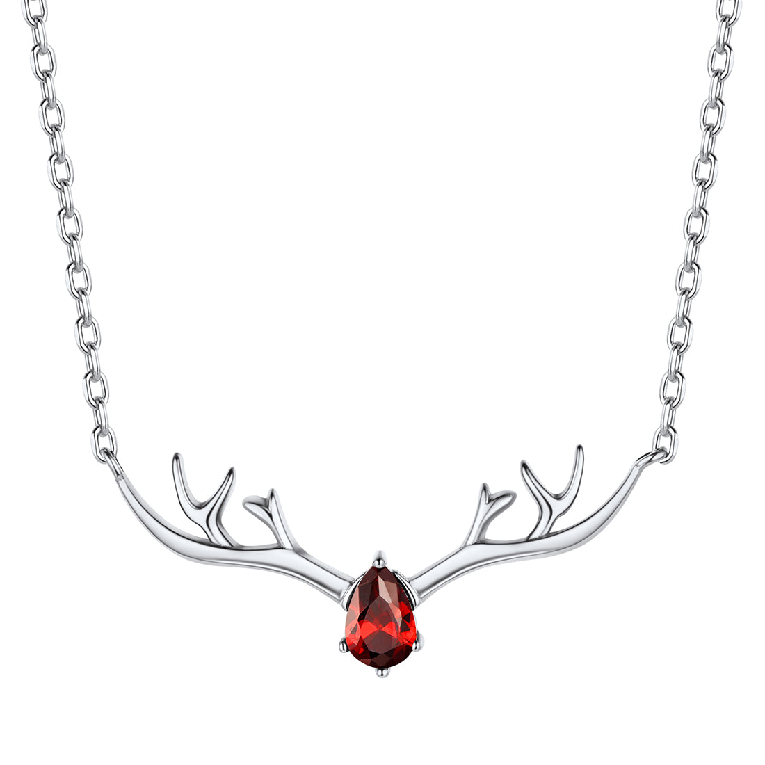 925 Sterling Silver Birthstone Deer Antler Necklace for Women