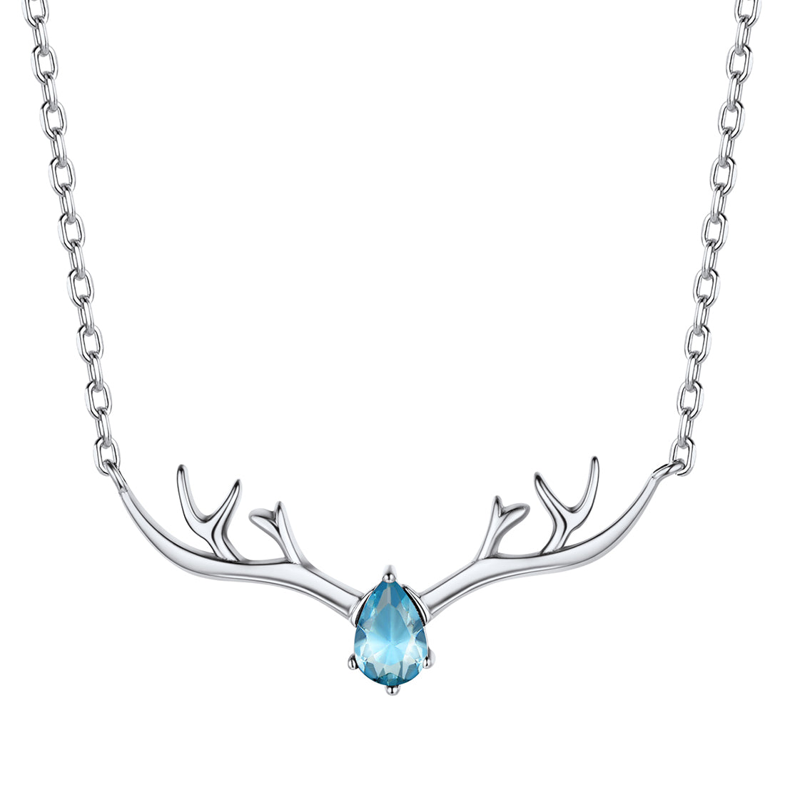925 Sterling Silver Birthstone Deer Antler Necklace for Women