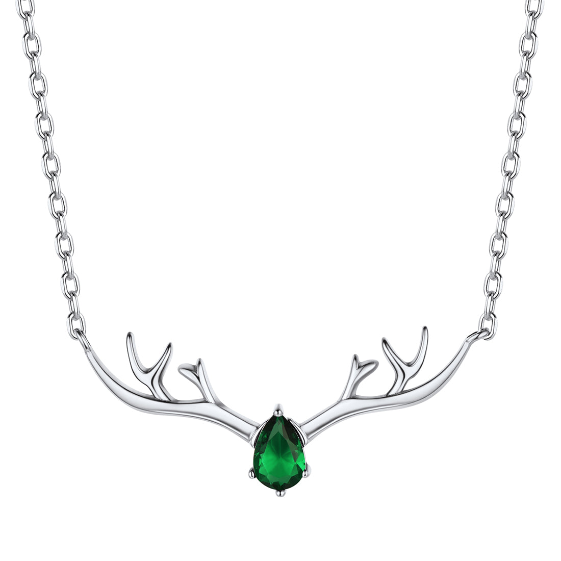 925 Sterling Silver Birthstone Deer Antler Necklace for Women