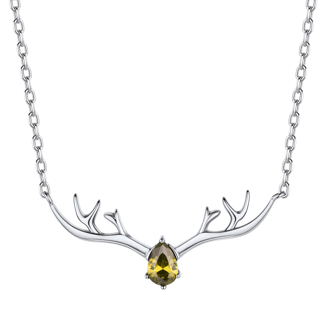 925 Sterling Silver Birthstone Deer Antler Necklace for Women
