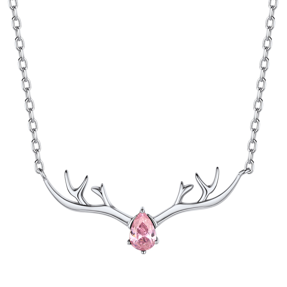 925 Sterling Silver Birthstone Deer Antler Necklace for Women