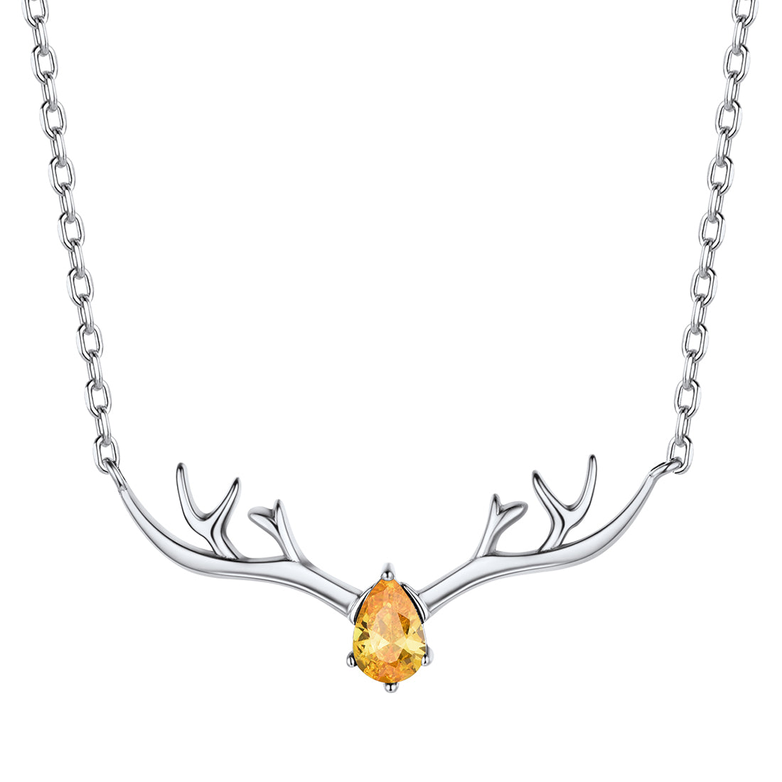 925 Sterling Silver Birthstone Deer Antler Necklace for Women