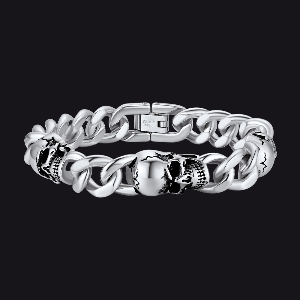Gothic Skull Thick Cuban Chain Link Bracelet Halloween Gift for Men