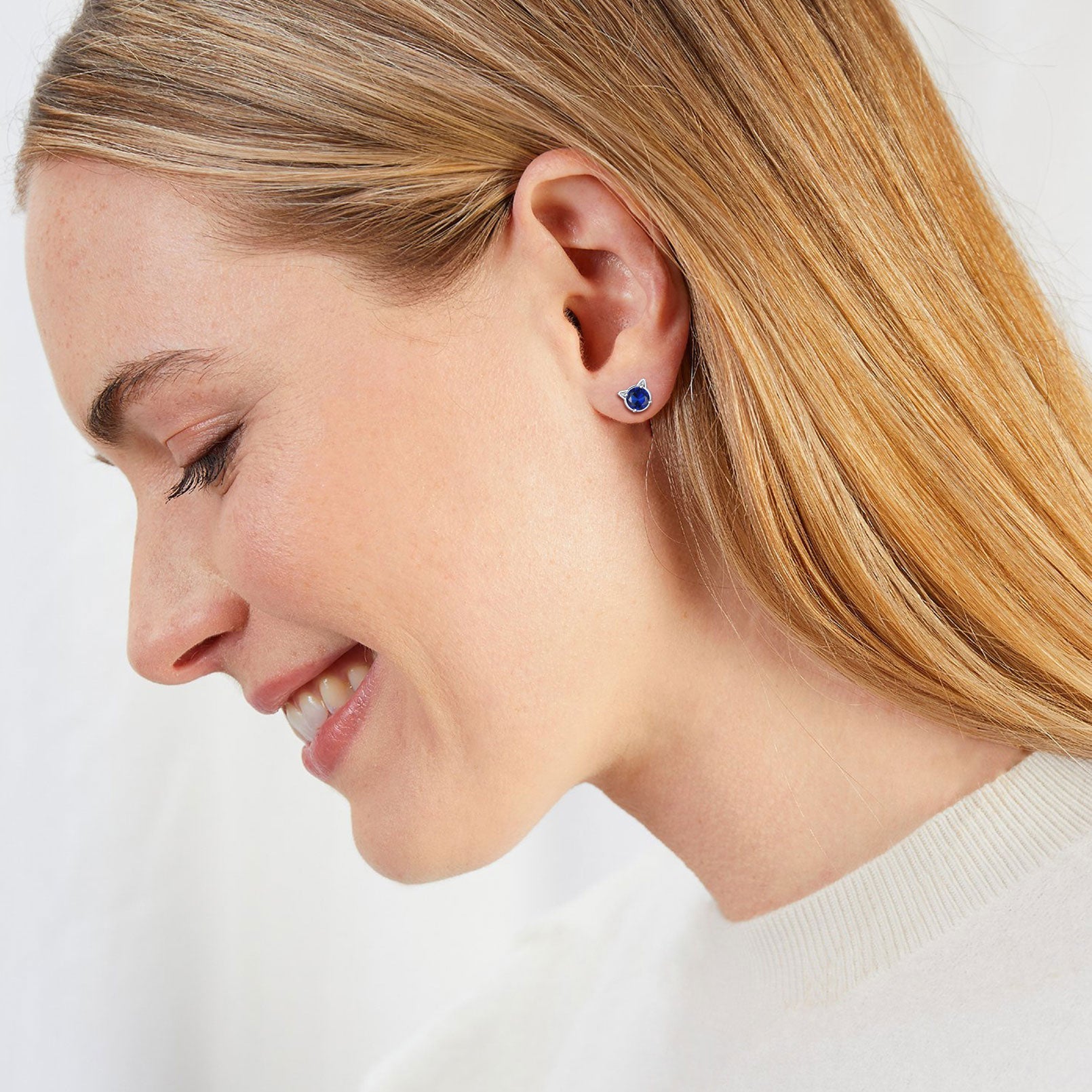 Silver Birthstone Cat Stud Earrings for Women Cat Lovers