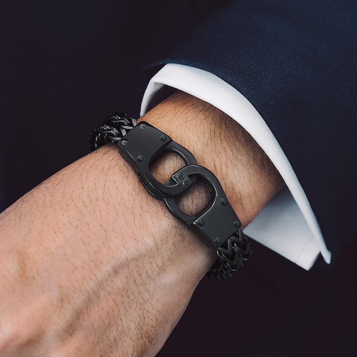 Handcuffs Chain Bracelet For Men with Celtic Knot in Stainless Steel