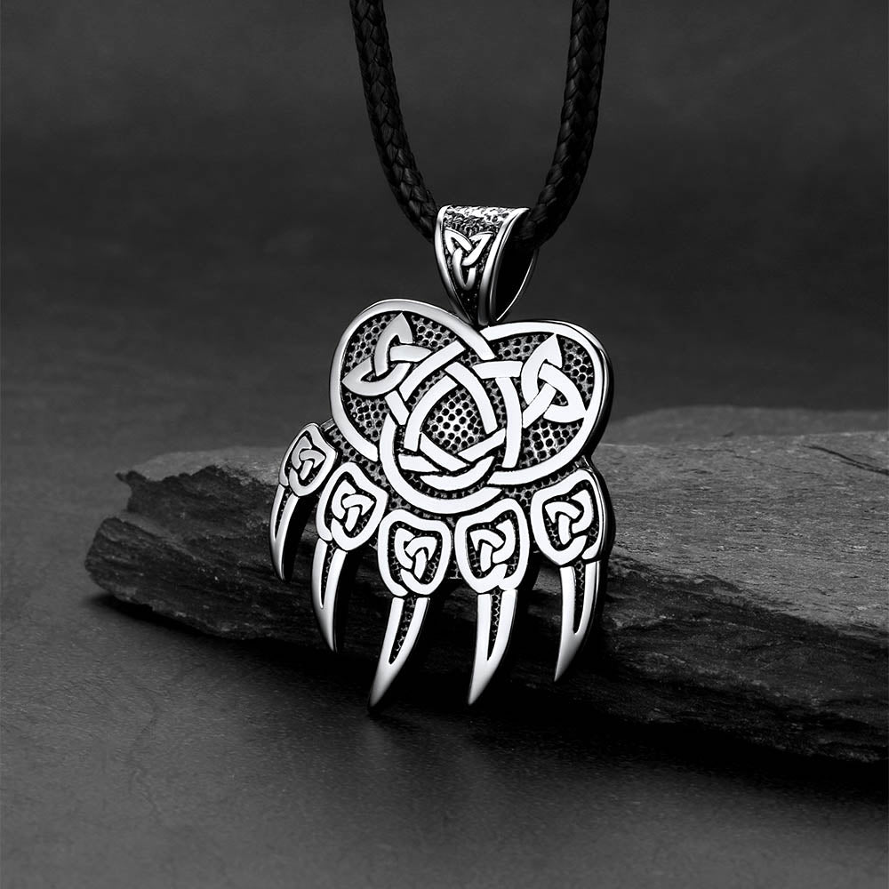 Celtic Bear Paw Braided Leather Cord Necklace for Men