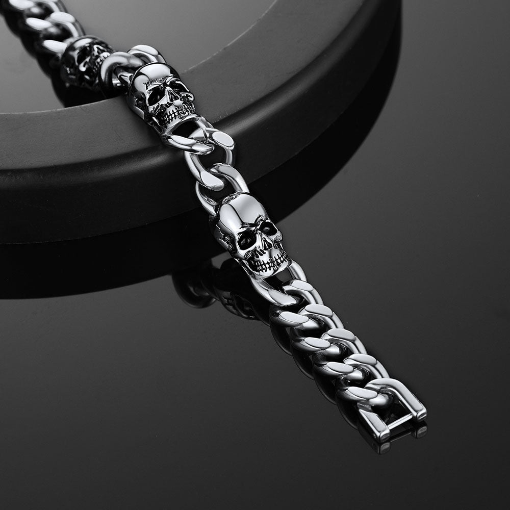Gothic Skull Thick Cuban Chain Link Bracelet Halloween Gift for Men