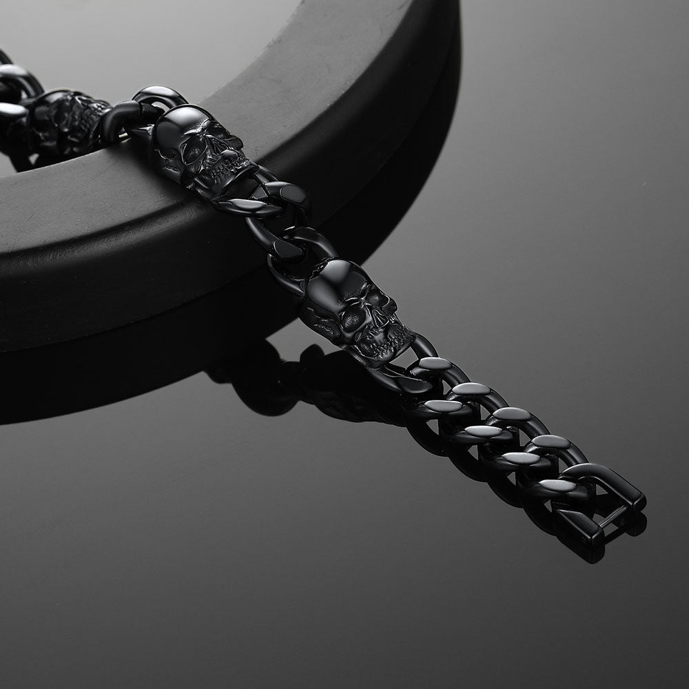 Gothic Skull Thick Cuban Chain Link Bracelet Halloween Gift for Men