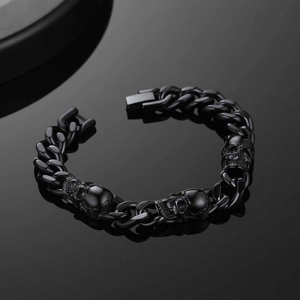 Gothic Skull Thick Cuban Chain Link Bracelet Halloween Gift for Men