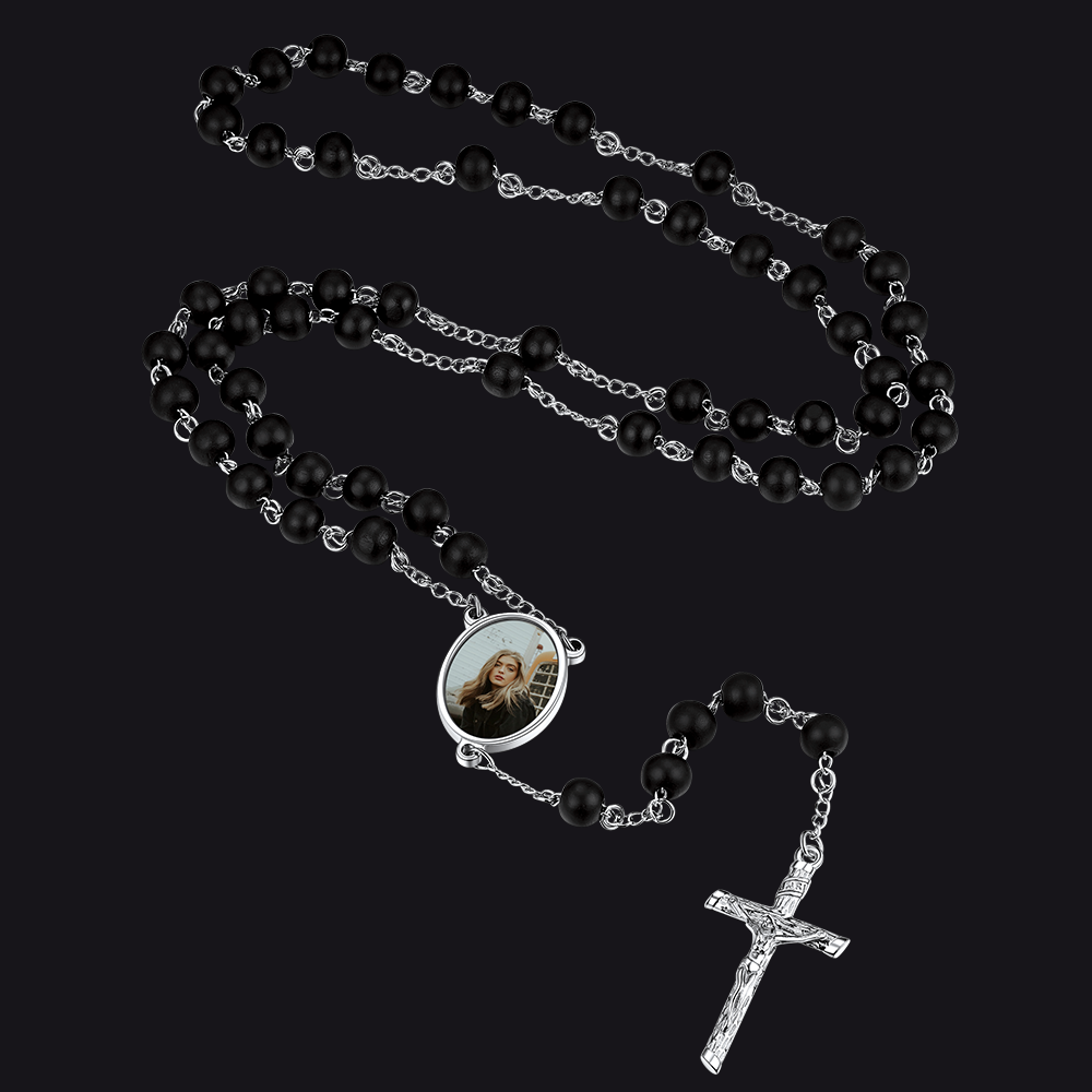 Custom Catholic Rosary Beads Necklace with Picture for Men