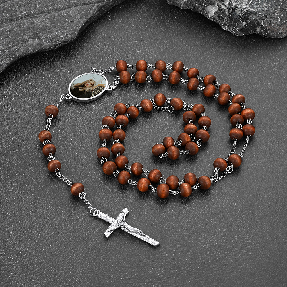 Custom Catholic Rosary Beads Necklace with Picture for Men