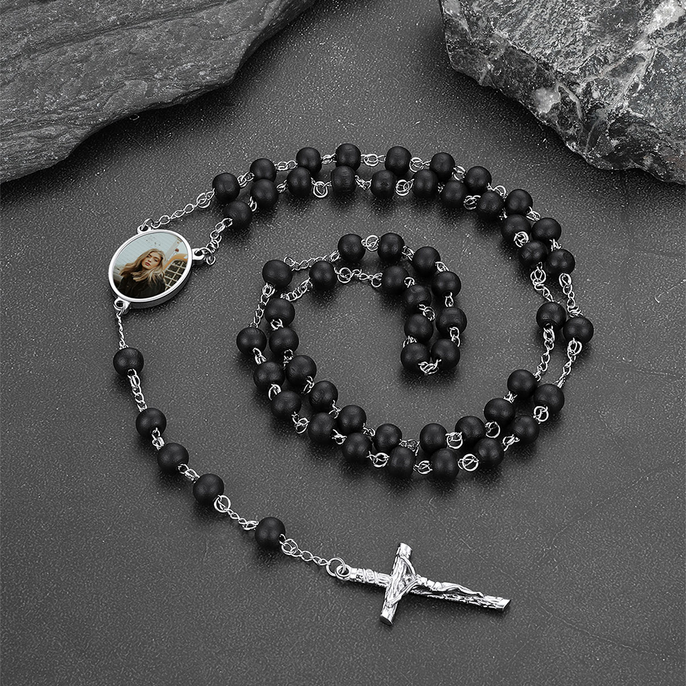 Custom Catholic Rosary Beads Necklace with Picture for Men