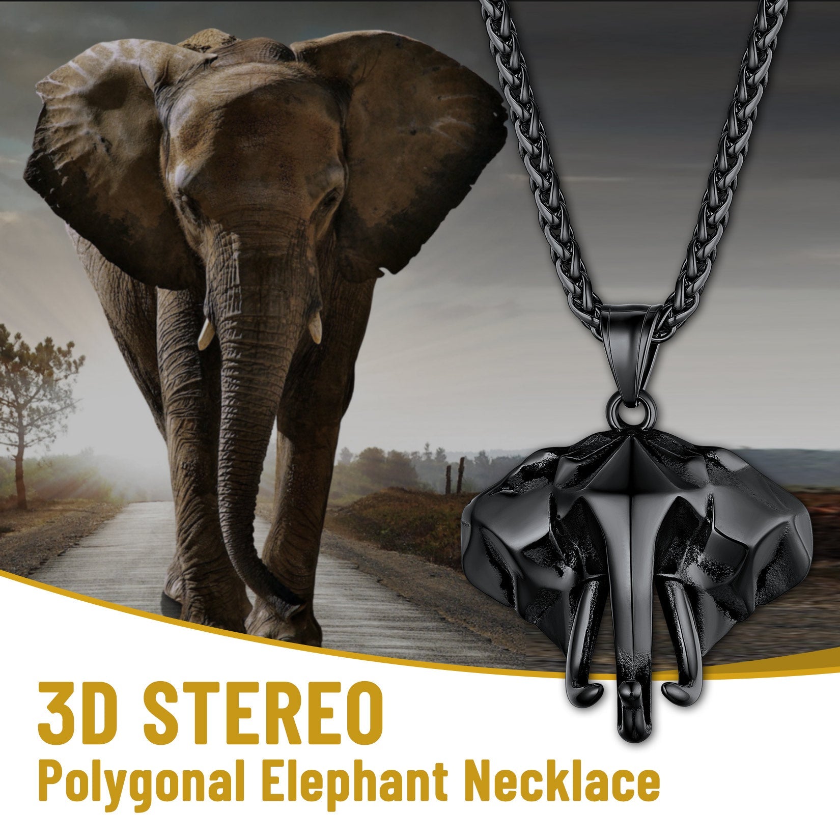 Stainless Steel African Elephant Necklace for Men