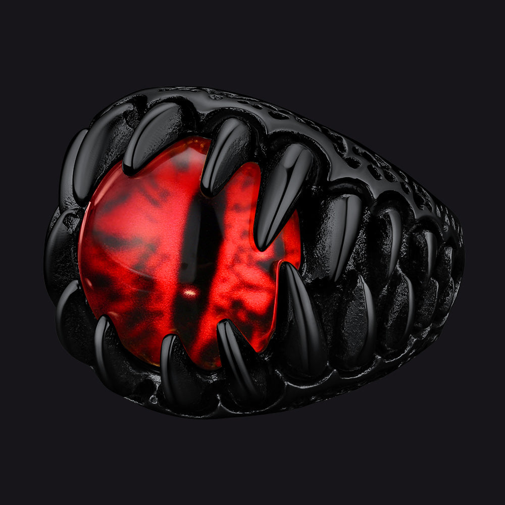 Gothic Dragon Teeth Red Evil Eyes Ring For Men