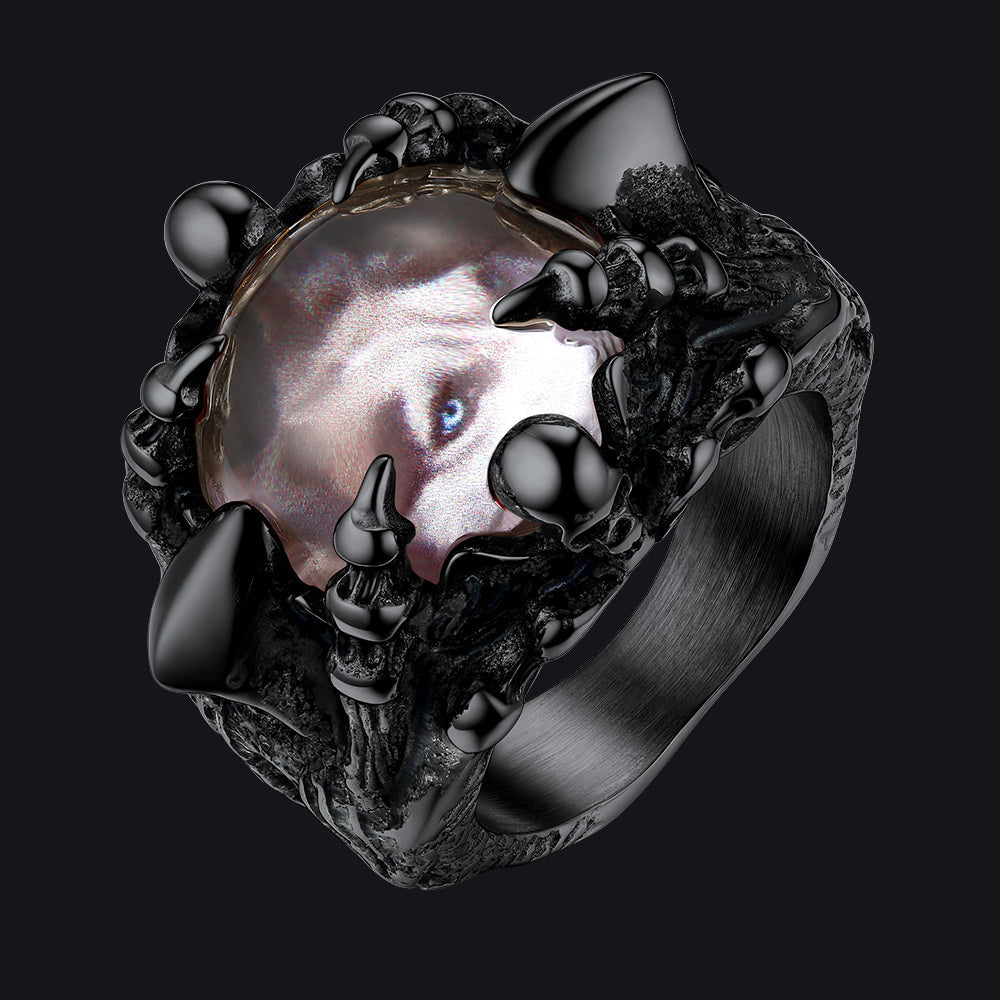 Customized Gothic Photo Dragon Claw Ring with Picture For Men
