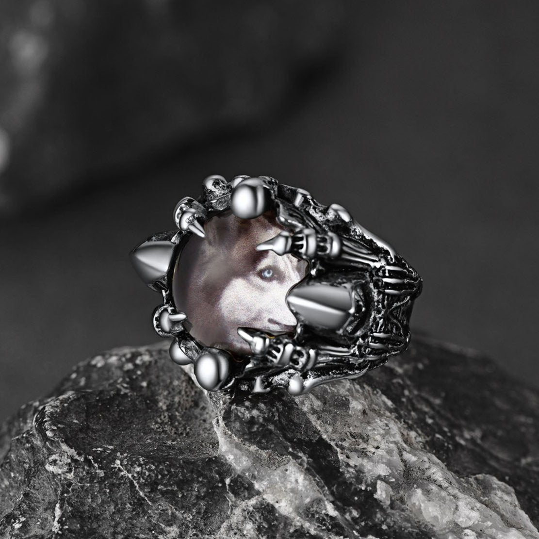Customized Gothic Photo Dragon Claw Ring with Picture For Men