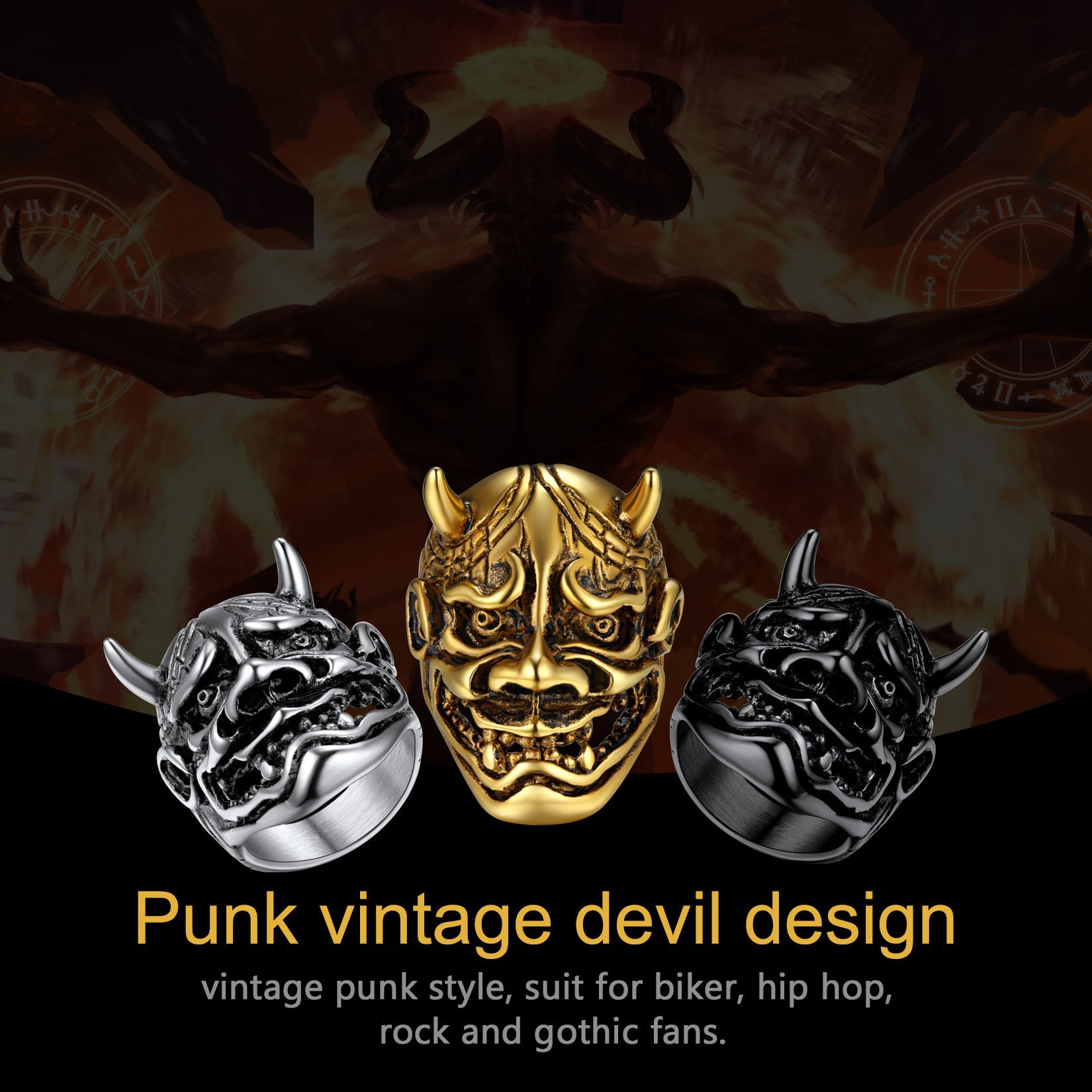 Gothic Hannya Mask Demon Ring for Men