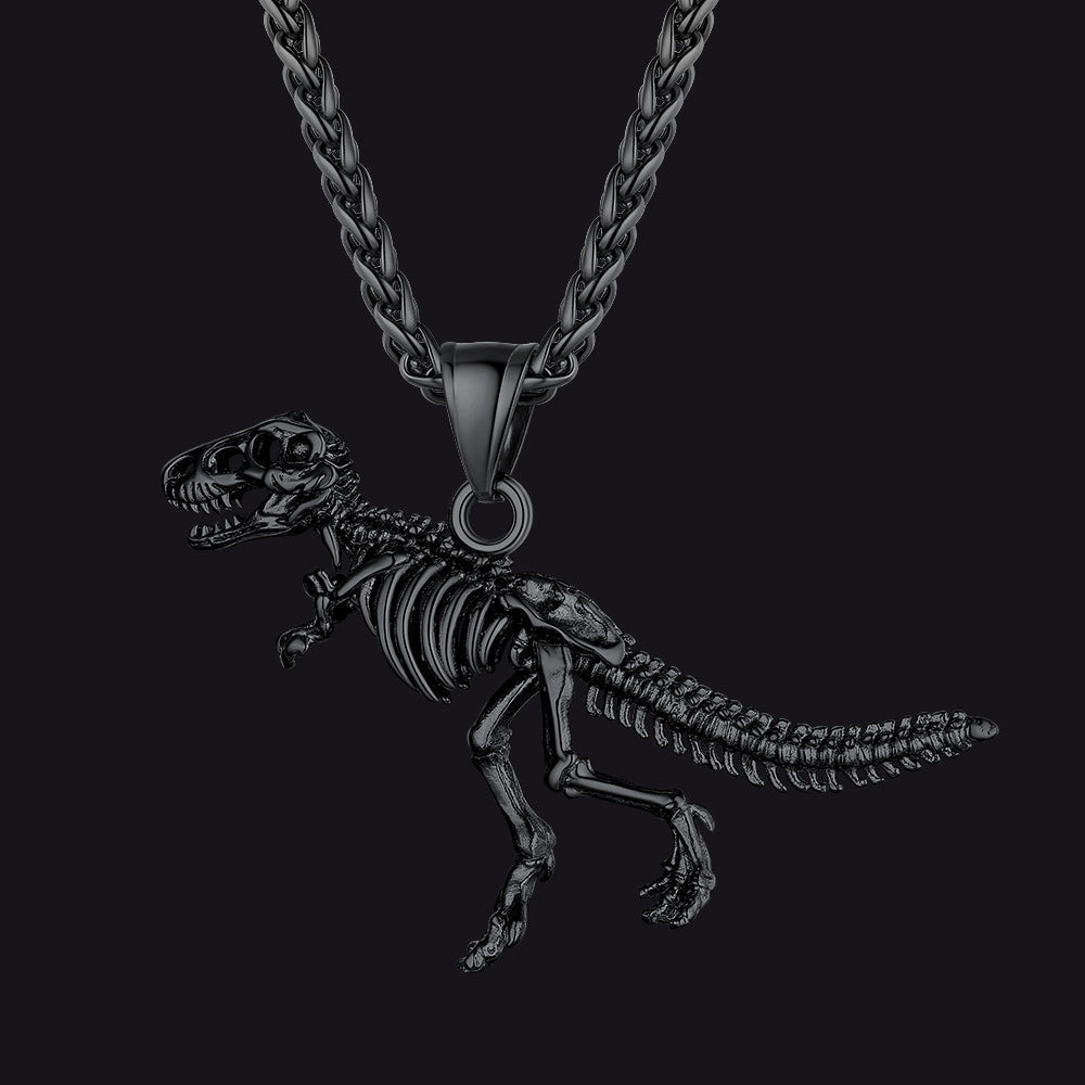 Punk Dinosaur Skeleton Necklace for Men in Stainless Steel