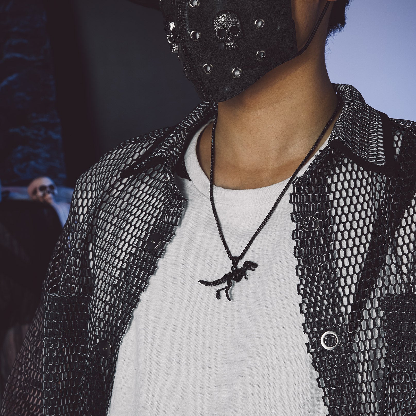 Punk Dinosaur Skeleton Necklace for Men in Stainless Steel