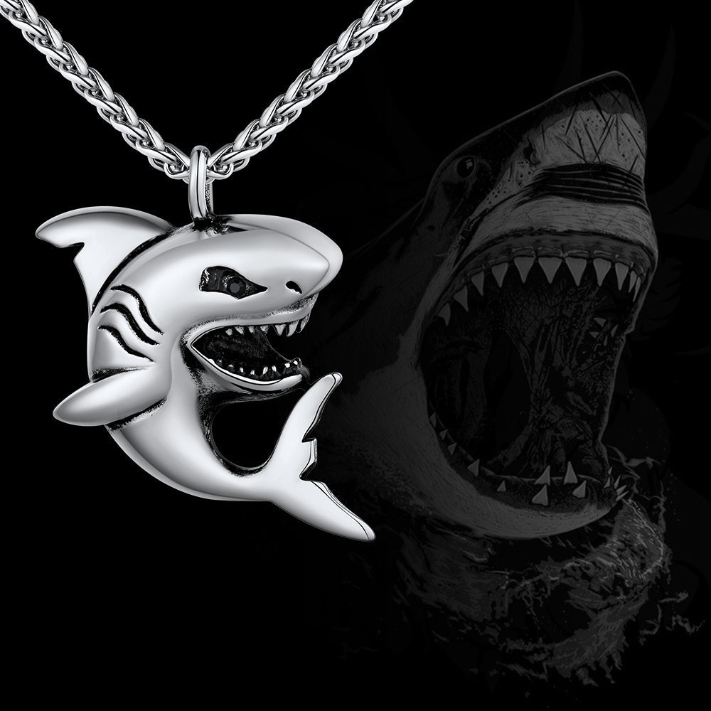 Stainless Steel Shark Pendant Necklace For Men Women