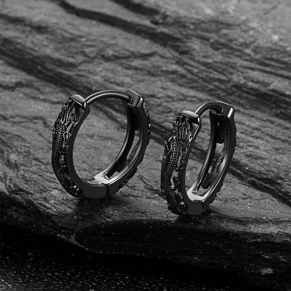Gothic Punk Dragon Hollow Hoop Huggie Earrings for Men