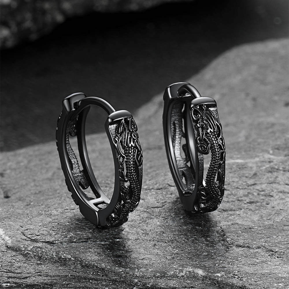 Gothic Punk Dragon Hollow Hoop Huggie Earrings for Men