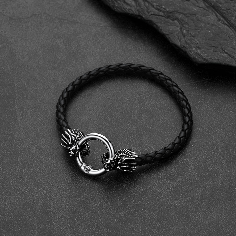 Dragon Head Leather Bracelet Vintage Mythology Totem Bangle for Men
