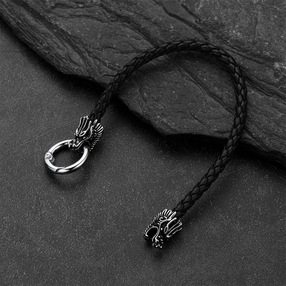 Dragon Head Leather Bracelet Vintage Mythology Totem Bangle for Men