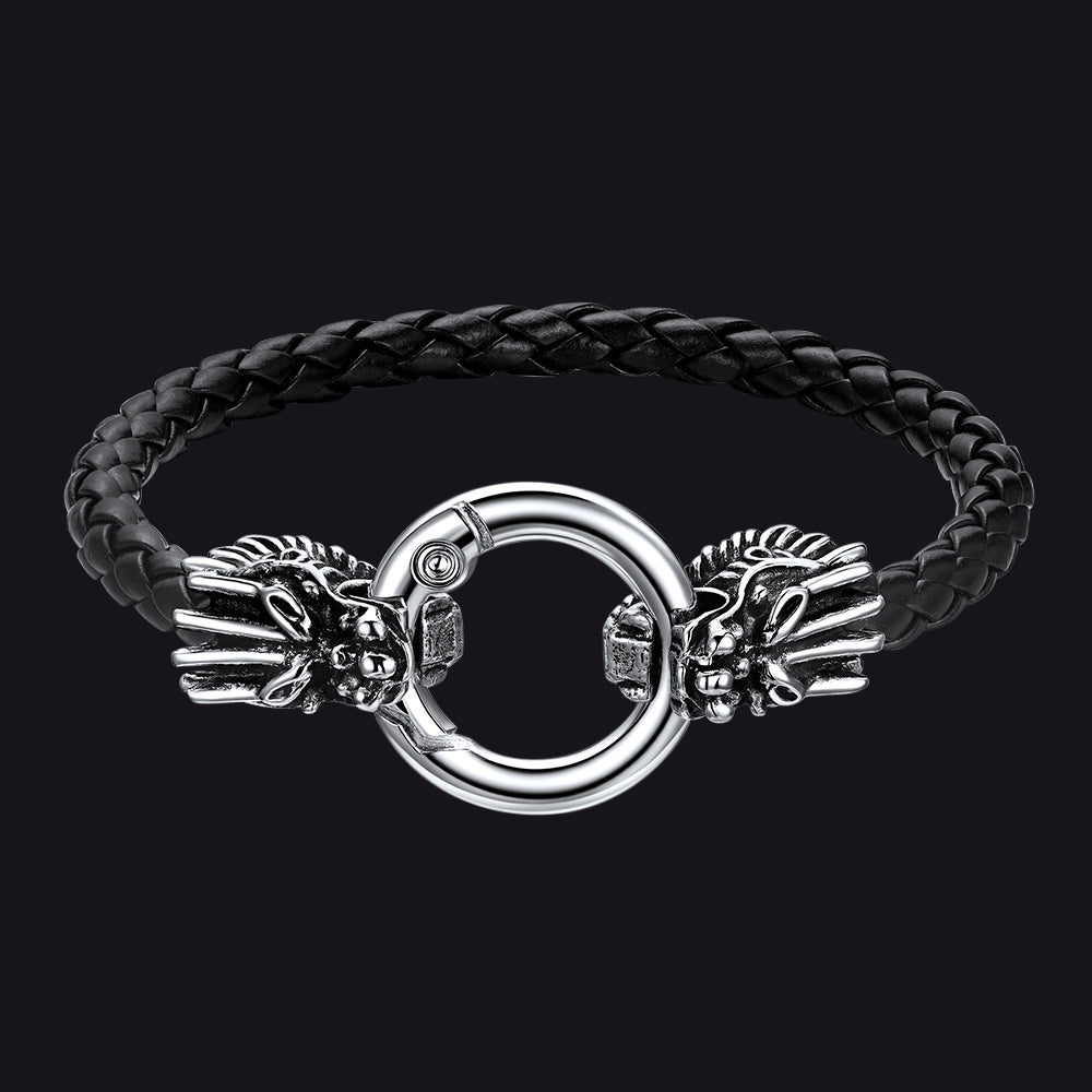 Dragon Head Leather Bracelet Vintage Mythology Totem Bangle for Men
