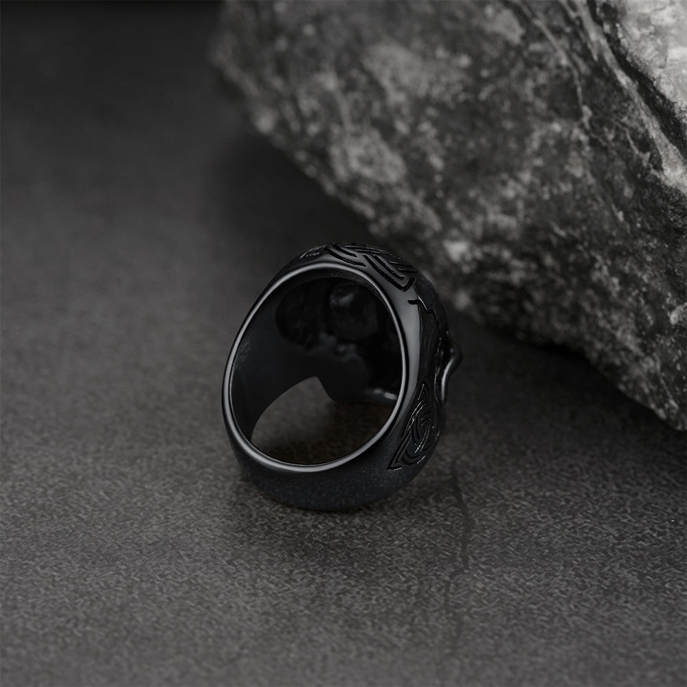 Gothic Skull Ring For Men With Viking Celtic Triquetra
