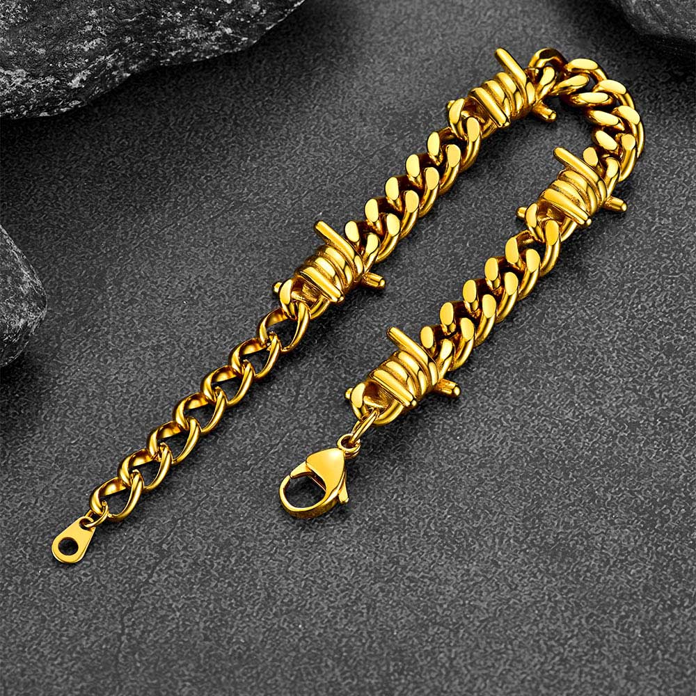 Barbed Wire Cuban Link Bracelet for Men in Stainless Steel