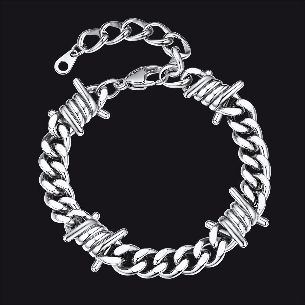 Barbed Wire Cuban Link Bracelet for Men in Stainless Steel