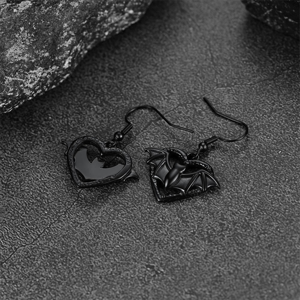 Gothic Bat Heart Dangle Earrings for Women Halloween Gift