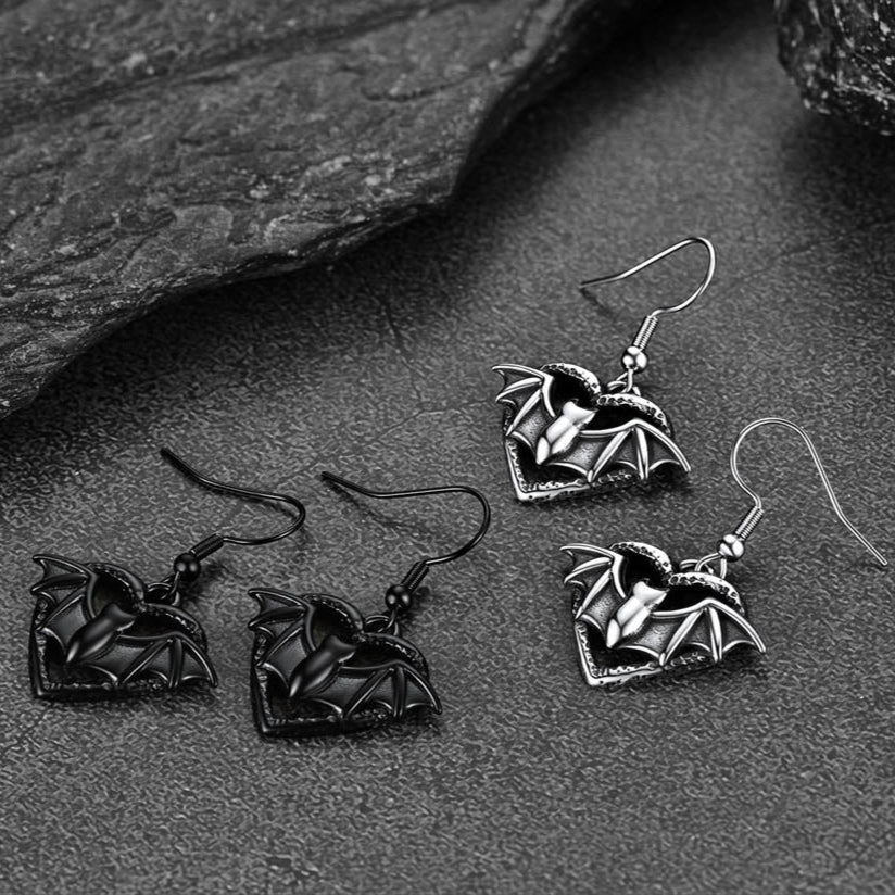 Gothic Bat Heart Dangle Earrings for Women Halloween Gift