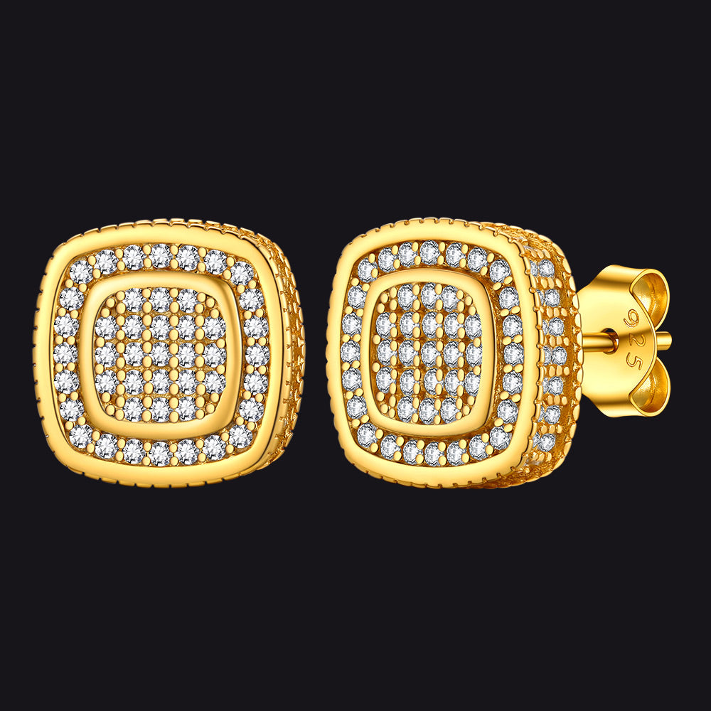 Sterling Silver Cushion Cut Diamond Stud Earrings for Men Women
