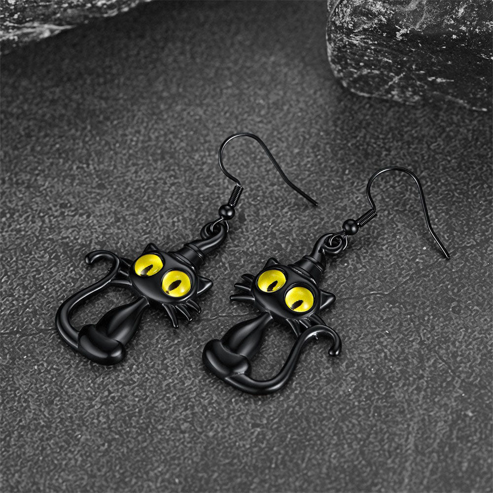 Black Cat Dangle Earrings for Women