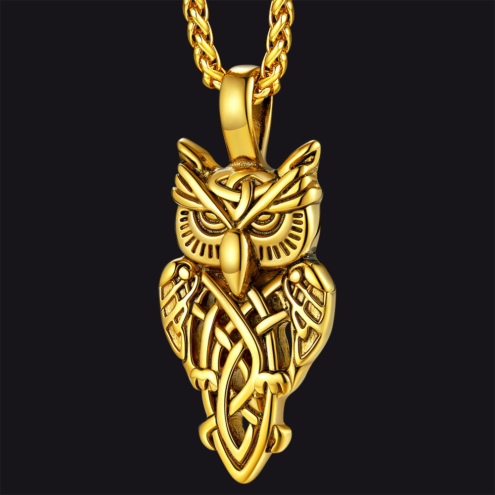 Celtic Owl Pendant Necklace Amulet Jewelry for Men
