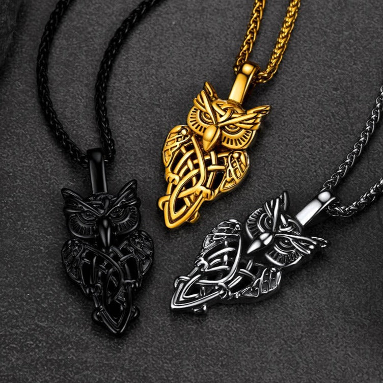 Celtic Owl Pendant Necklace Amulet Jewelry for Men