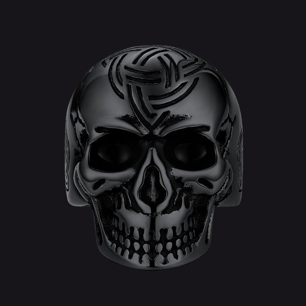 Gothic Skull Ring For Men With Viking Celtic Triquetra