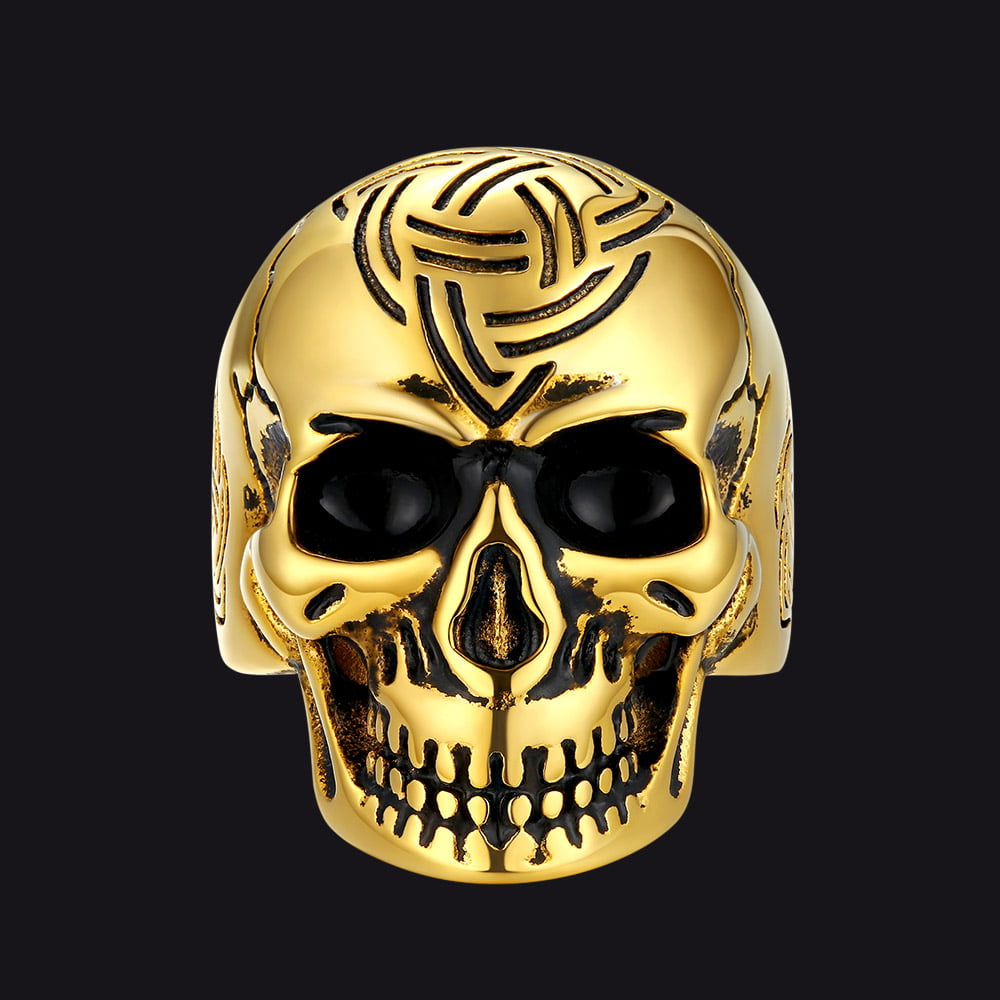 Gothic Skull Ring For Men With Viking Celtic Triquetra
