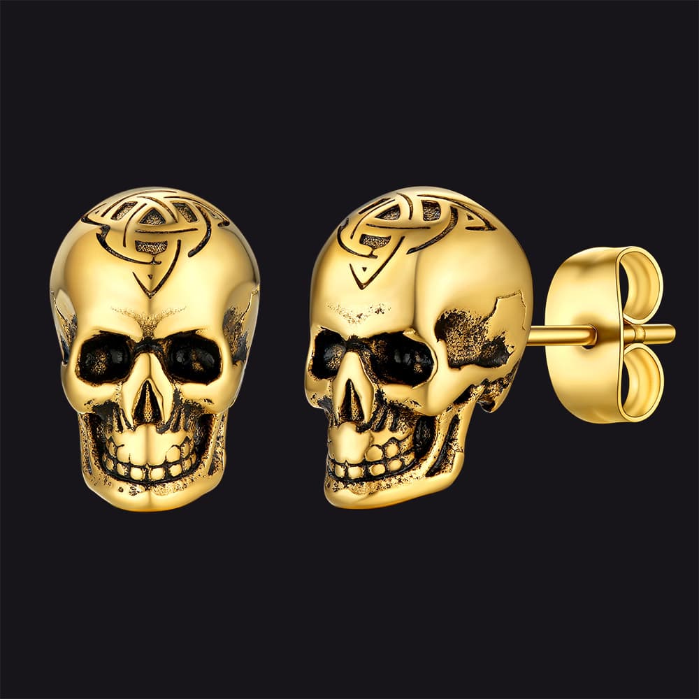 Celtic Triquetra Skull Stud Earrings for Men and Women