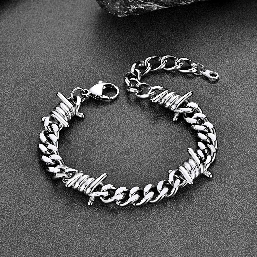 Barbed Wire Cuban Link Bracelet for Men in Stainless Steel
