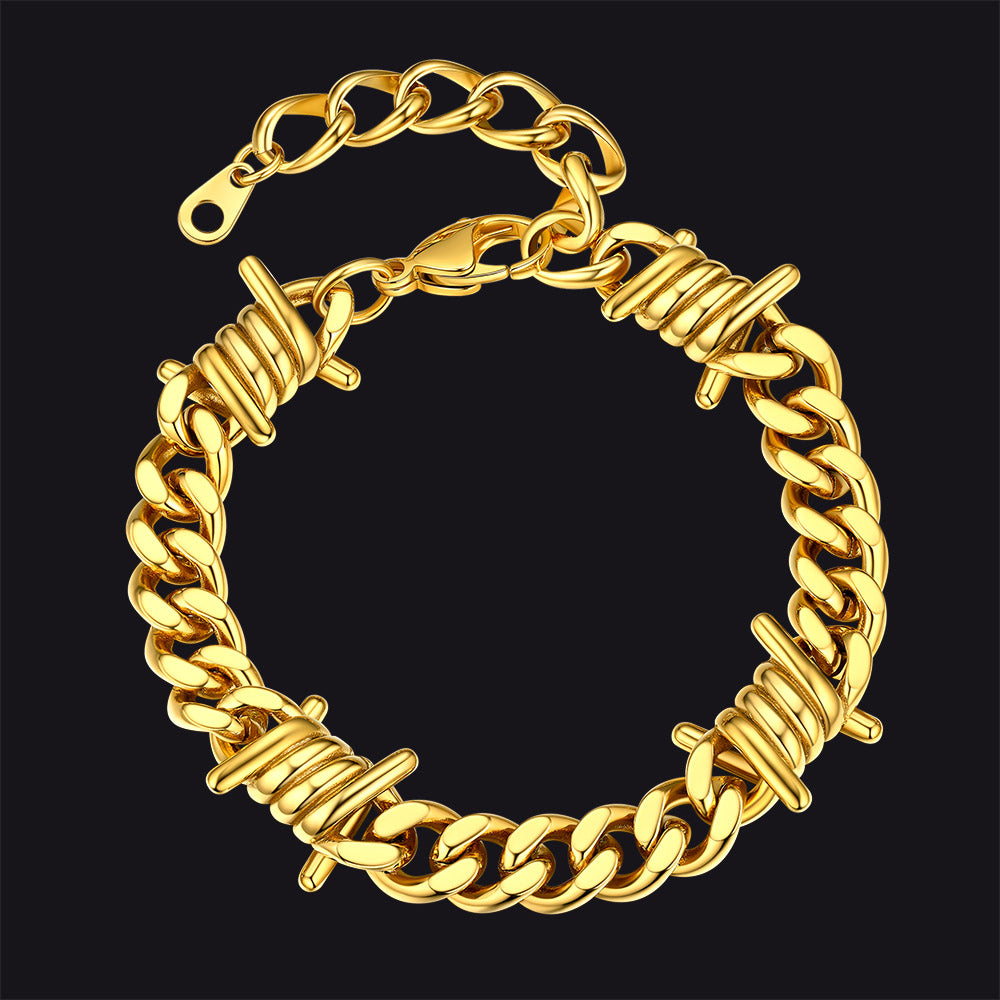 Barbed Wire Cuban Link Bracelet for Men in Stainless Steel