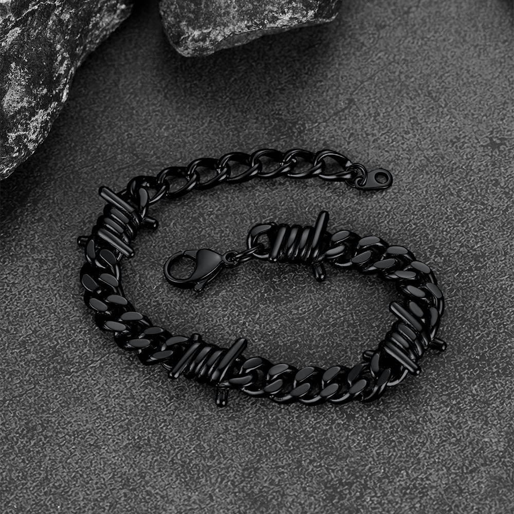 Barbed Wire Cuban Link Bracelet for Men in Stainless Steel