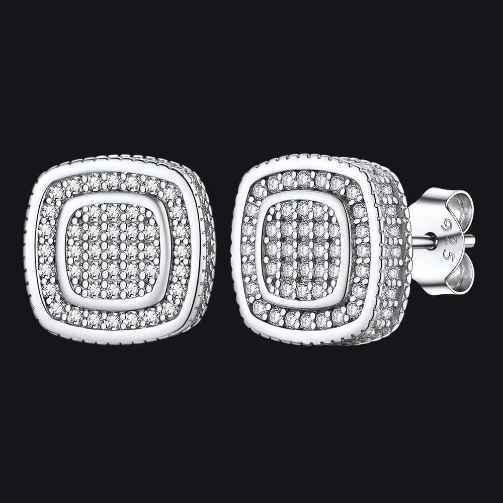 Sterling Silver Cushion Cut Diamond Stud Earrings for Men Women