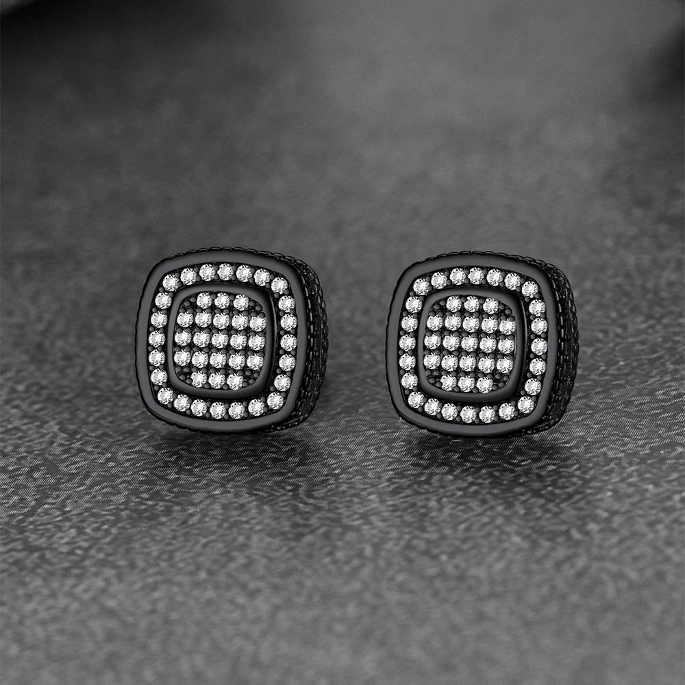 Sterling Silver Cushion Cut Diamond Stud Earrings for Men Women