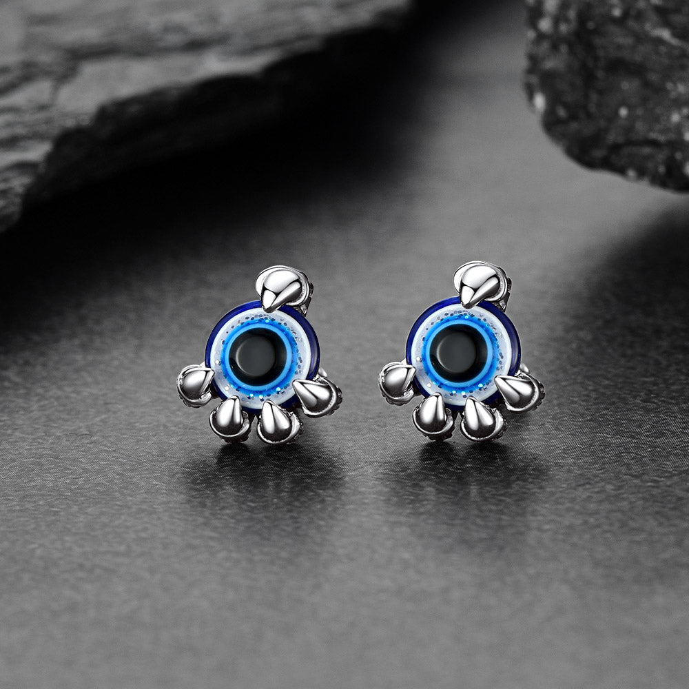 Sterling Silver Dragon Claw Evil Eye Stud Earrings For Men